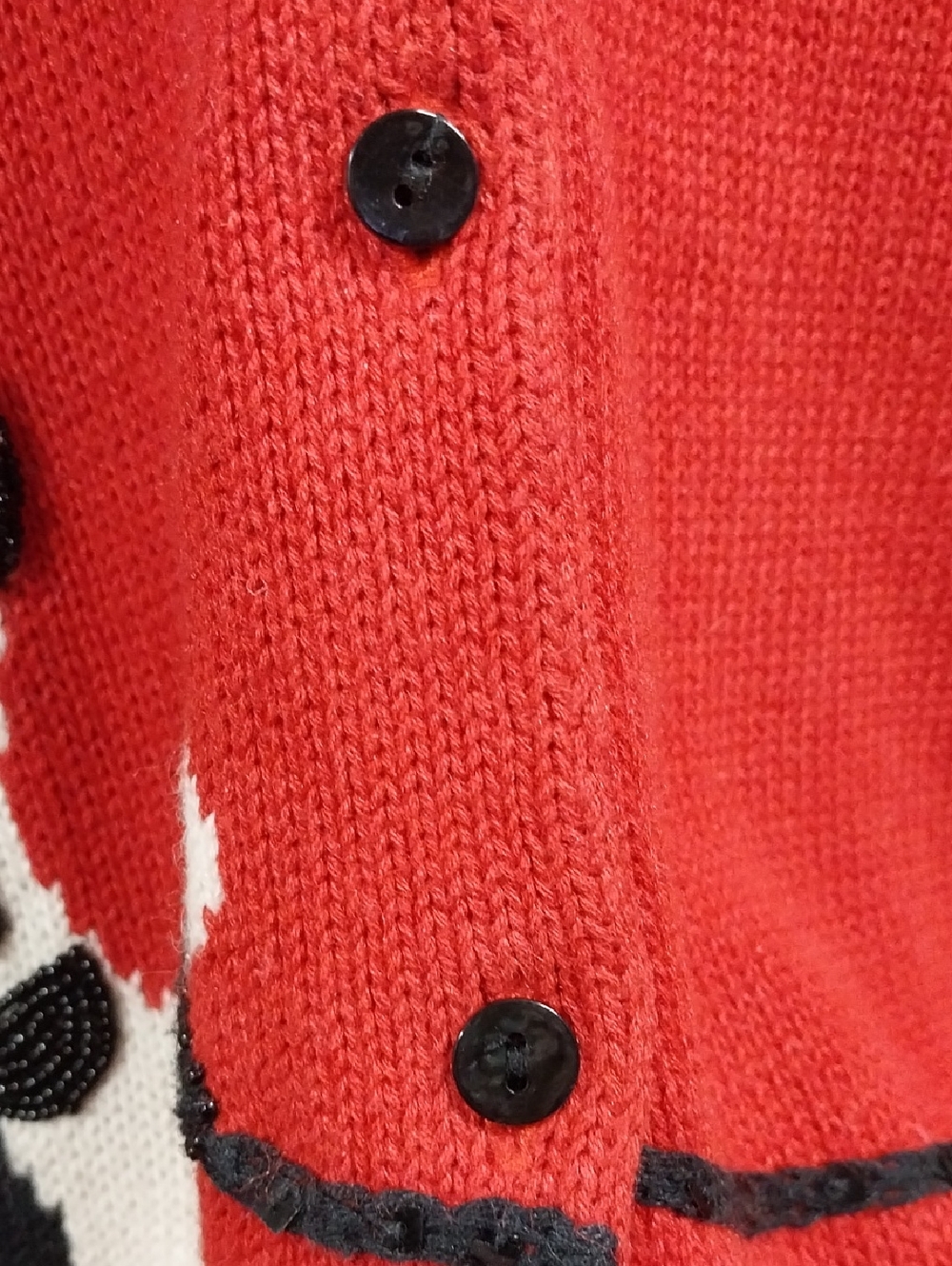 Vtg. Susan Bristol Dog Walker Red Button-Front Beaded Novelty Cardigan Sweater - Picture 5 of 8